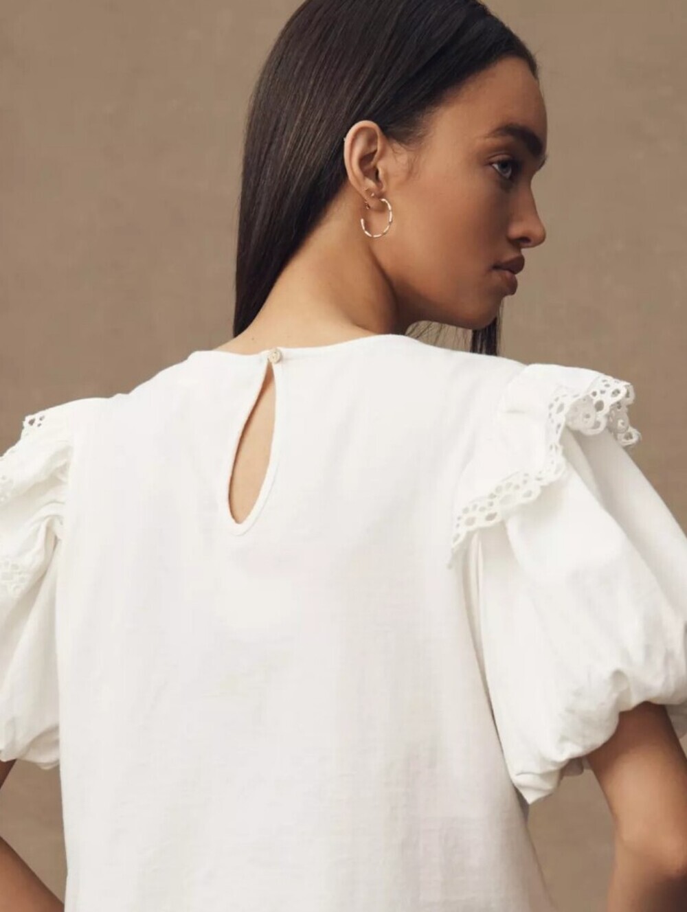 White Eyelet Puff-Sleeve Cutwork Top with Red Embroidery * L * NWT * Retail 118 - Picture 3 of 3